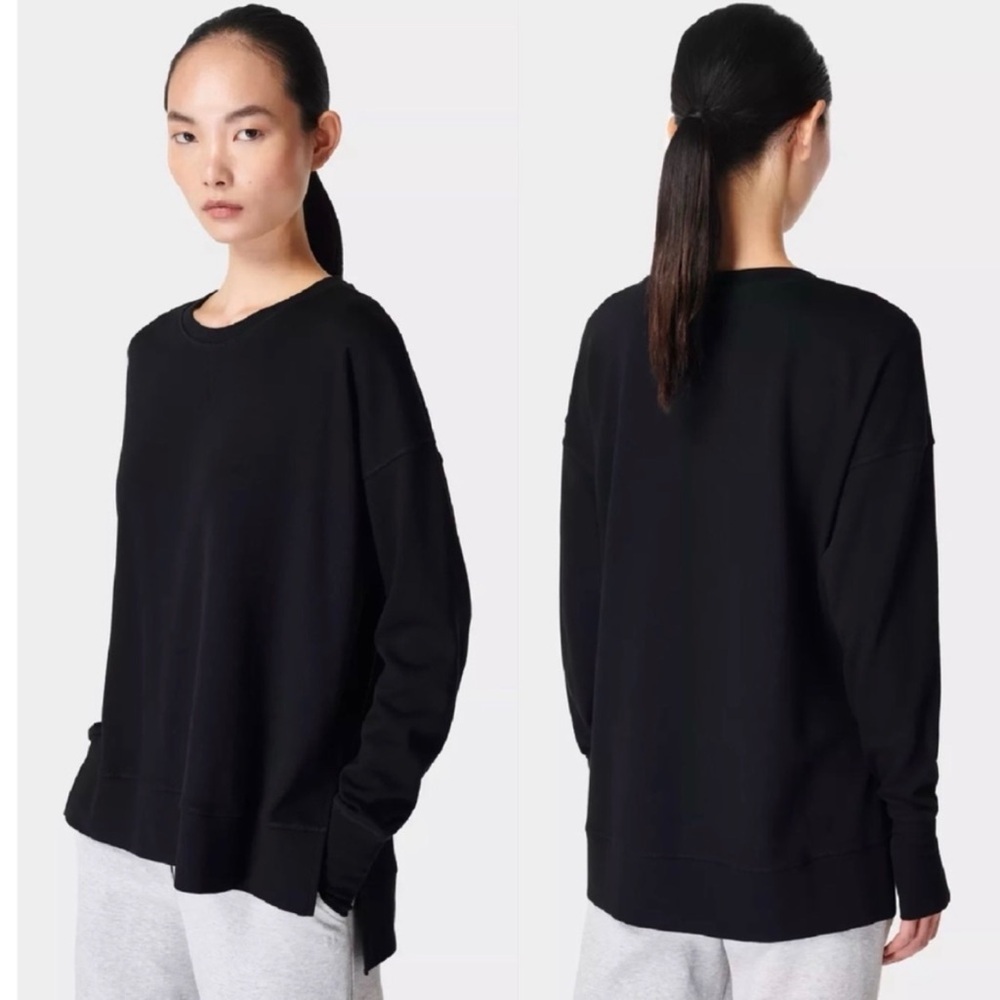 Sweaty Betty After Class Black High Low Side Slit Sweatshirt‎ Thumb Holes Medium